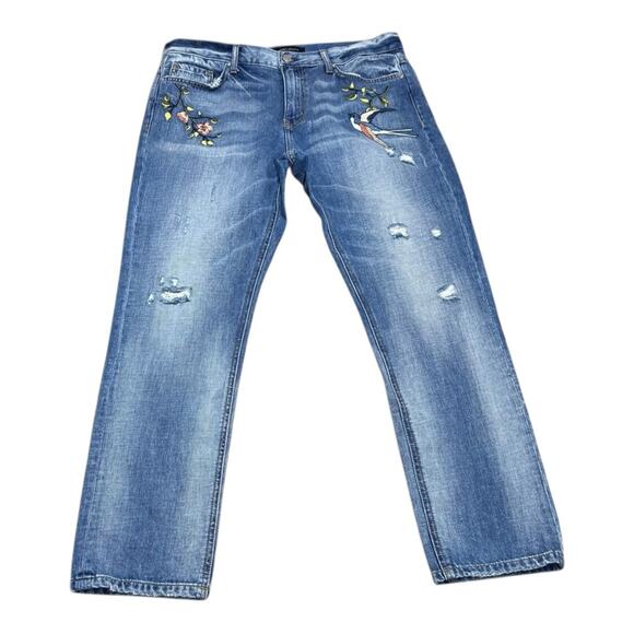 Ei8ht Dreams Boyfriend Embroidered Distressed Jeans - Picture 1 of 4